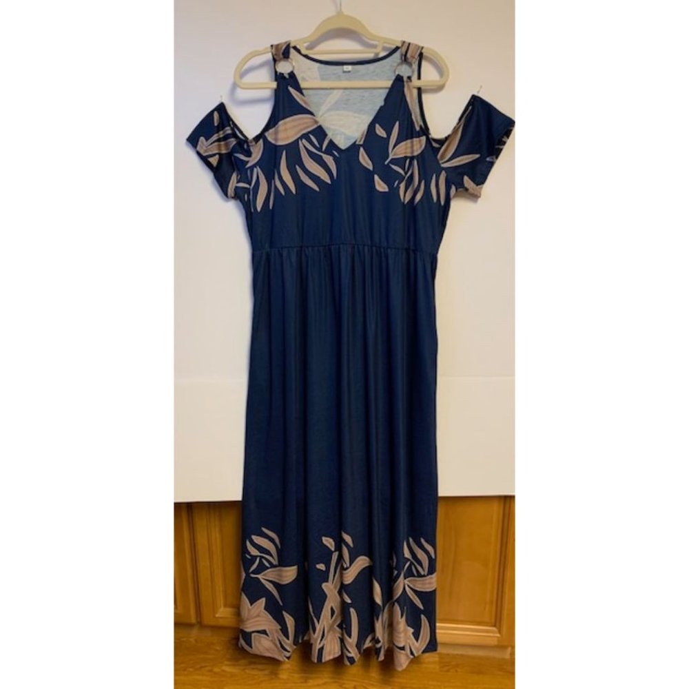 Maxi Length Sexy Floral Cold Shoulder Dress